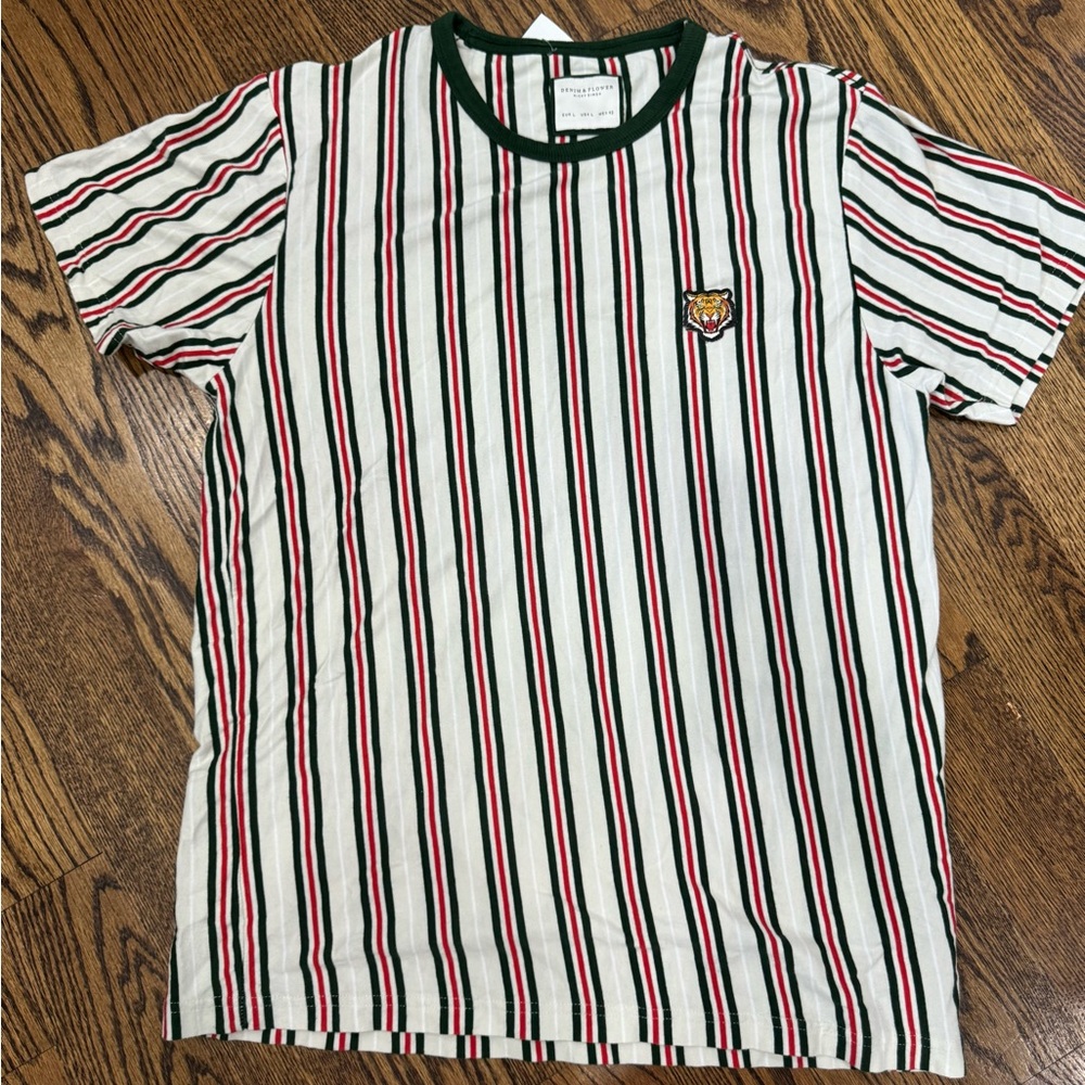 Denim & Flower Mens Multicolor Striped Crew Neck Pullover T-Shirt Size L